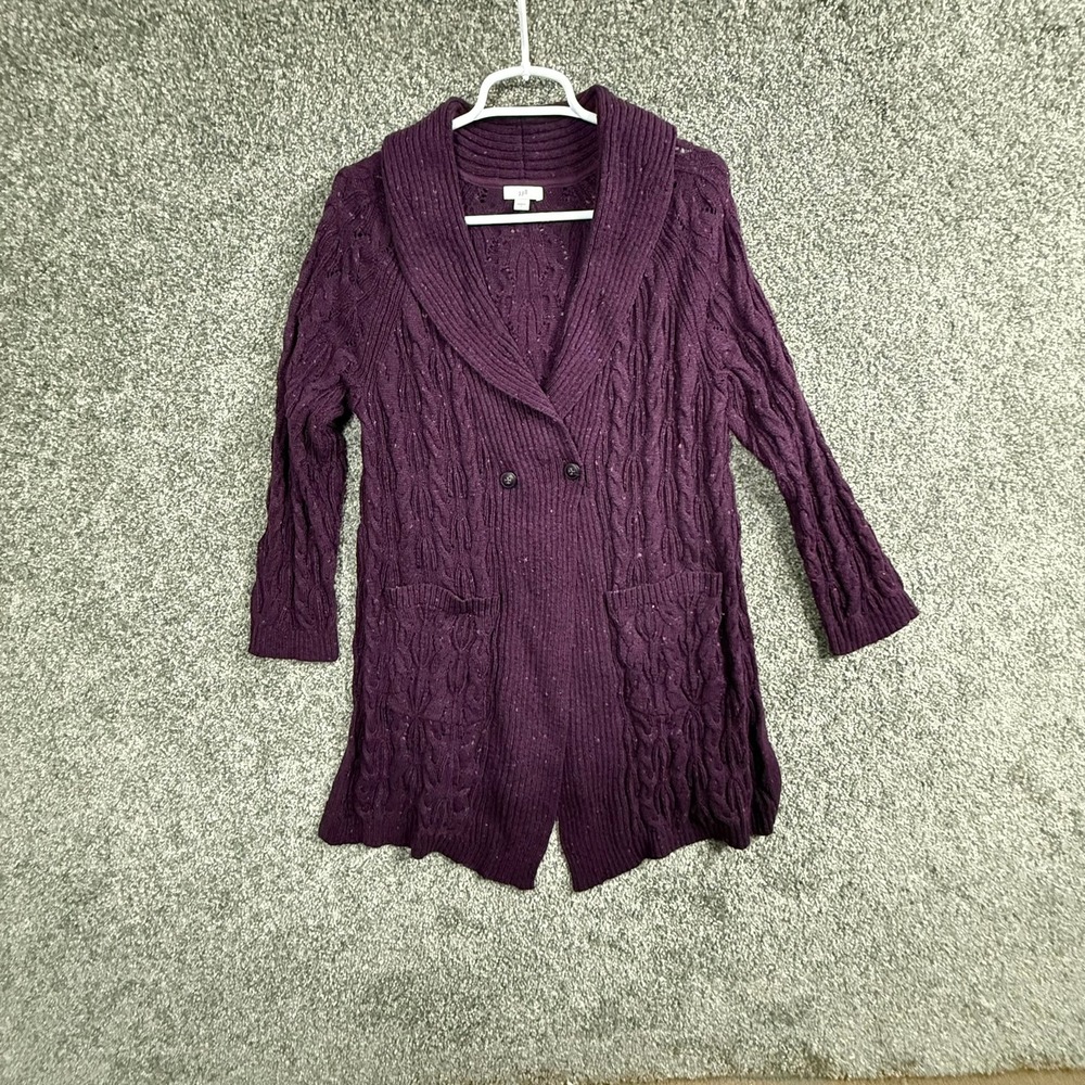 J. Jill Womens Large Purple Cable Knit Shawl Collar Double Breasted Cardigan